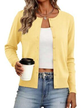 Lightweight Knit Cardigan Sweater Long Sleeve Button Down